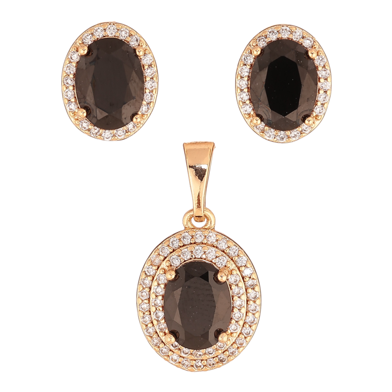 Набір Xuping колір Позолота 18K сережки кулон "Чорні кристали в обрамленні" фото №1 Набір Xuping колір Позолота 18K сережки кулон "Чорні кристали в обрамленні" фото №1