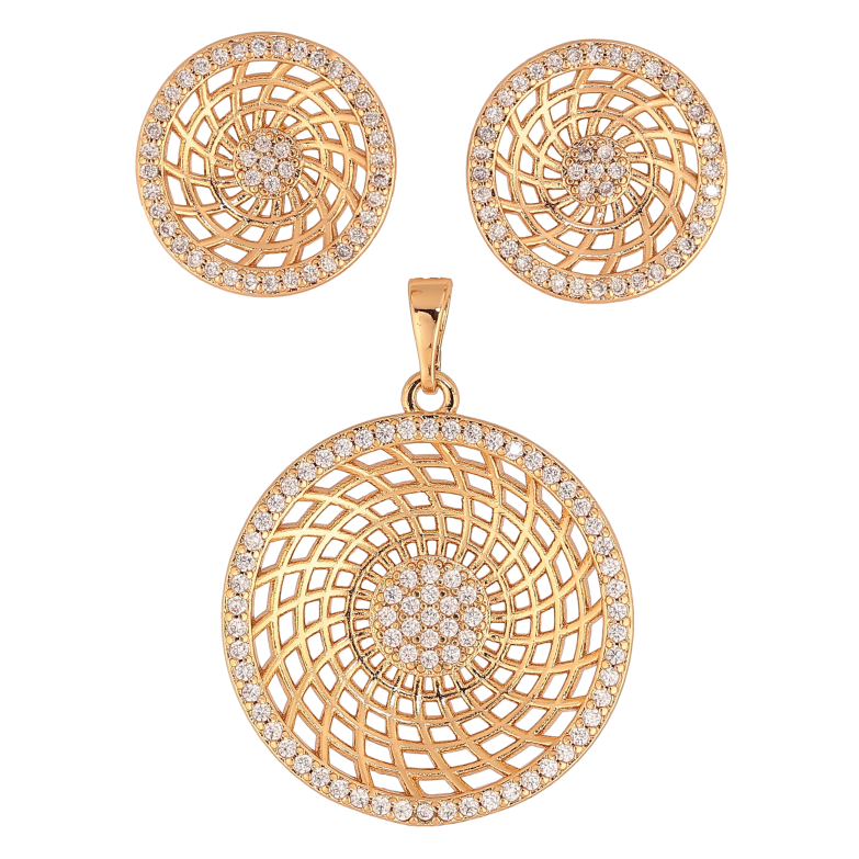 Набор Xuping цвет Позолота 18K серьги кулон "Резные круги с кристаллами" фото №1 Набор Xuping цвет Позолота 18K серьги кулон "Резные круги с кристаллами" фото №1