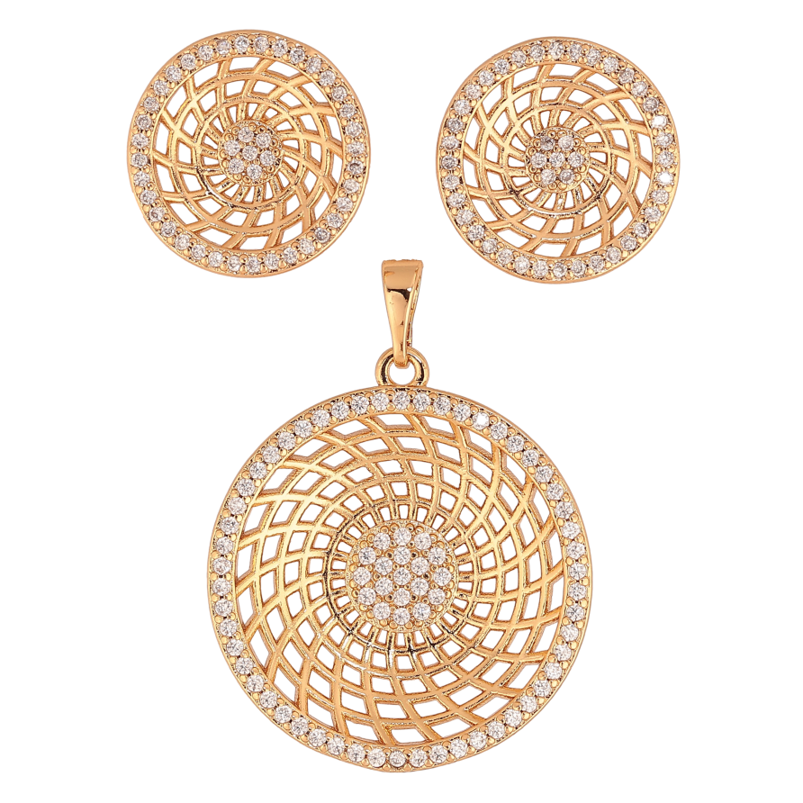 Набор Xuping цвет Позолота 18K серьги кулон "Резные круги с кристаллами" фото №1 Набор Xuping цвет Позолота 18K серьги кулон "Резные круги с кристаллами" фото №1