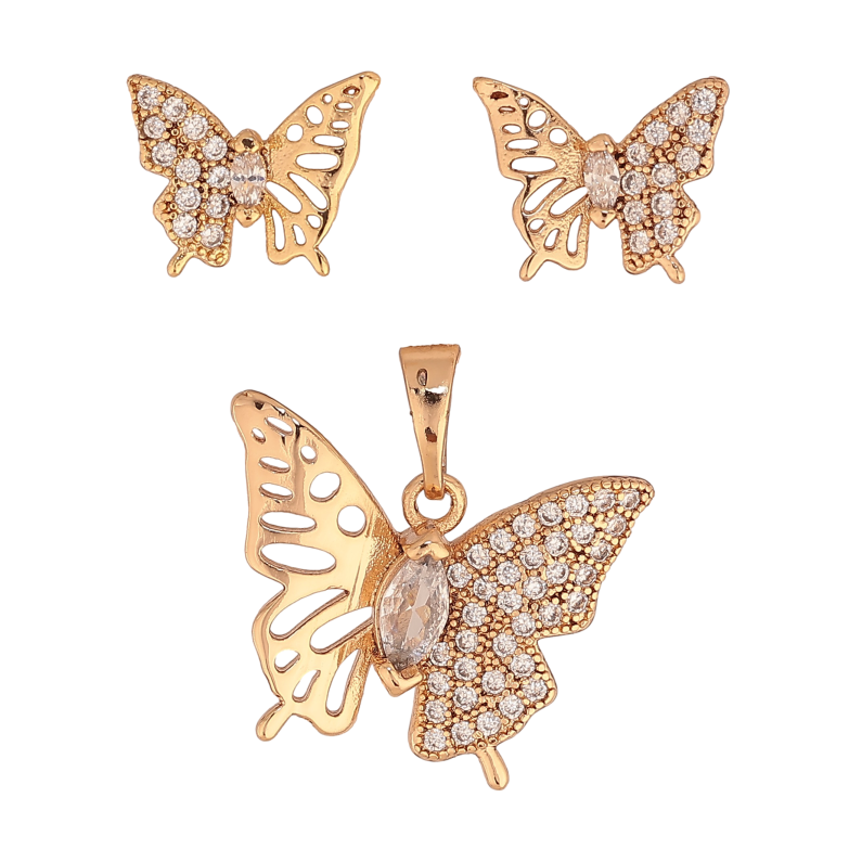 Набор Xuping цвет Позолота 18K серьги кулон "Бабочки с кристаллами" фото №1 Набор Xuping цвет Позолота 18K серьги кулон "Бабочки с кристаллами" фото №1