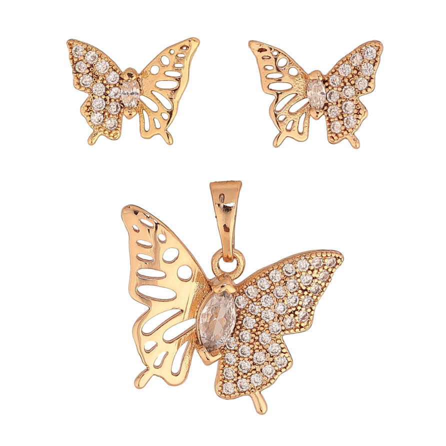 Набор Xuping цвет Позолота 18K серьги кулон "Бабочки с кристаллами" фото №1 Набор Xuping цвет Позолота 18K серьги кулон "Бабочки с кристаллами" фото №1