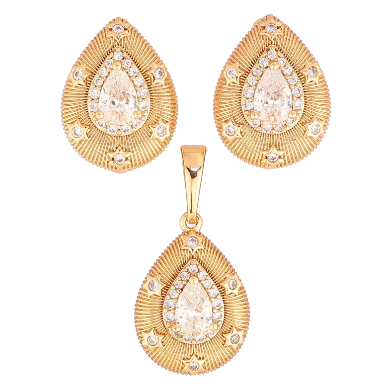 Набор Xuping цвет Позолота 18K серьги кулон "Капельки с узором и кристаллами" фото №2
