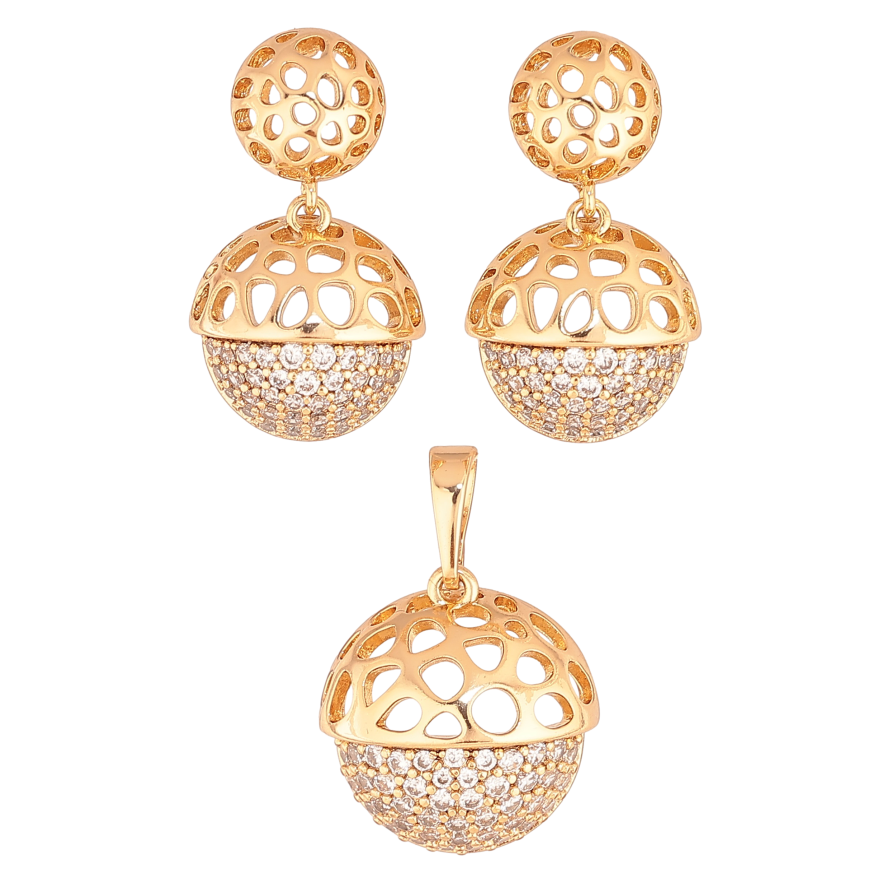 Набор Xuping цвет Позолота 18K серьги кулон "Резные подвески с инкрустацией кристаллами" фото №1 Набор Xuping цвет Позолота 18K серьги кулон "Резные подвески с инкрустацией кристаллами" фото №1