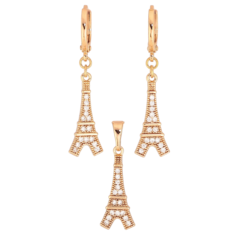 Набір Xuping колір Позолота 18K сережки кулон "Ейфелева вежа" фото №1 Набір Xuping колір Позолота 18K сережки кулон "Ейфелева вежа" фото №1