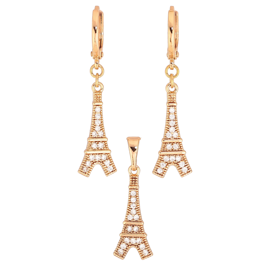 Набір Xuping колір Позолота 18K сережки кулон "Ейфелева вежа" фото №1 Набір Xuping колір Позолота 18K сережки кулон "Ейфелева вежа" фото №1