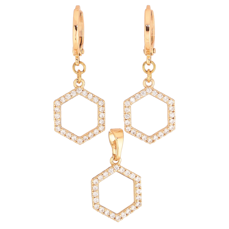 Набір Xuping колір Позолота 18K сережки кулон "Шестикутники з кристалами" ø 12мм фото №8 Набір Xuping колір Позолота 18K сережки кулон "Шестикутники з кристалами" ø 12мм фото №8