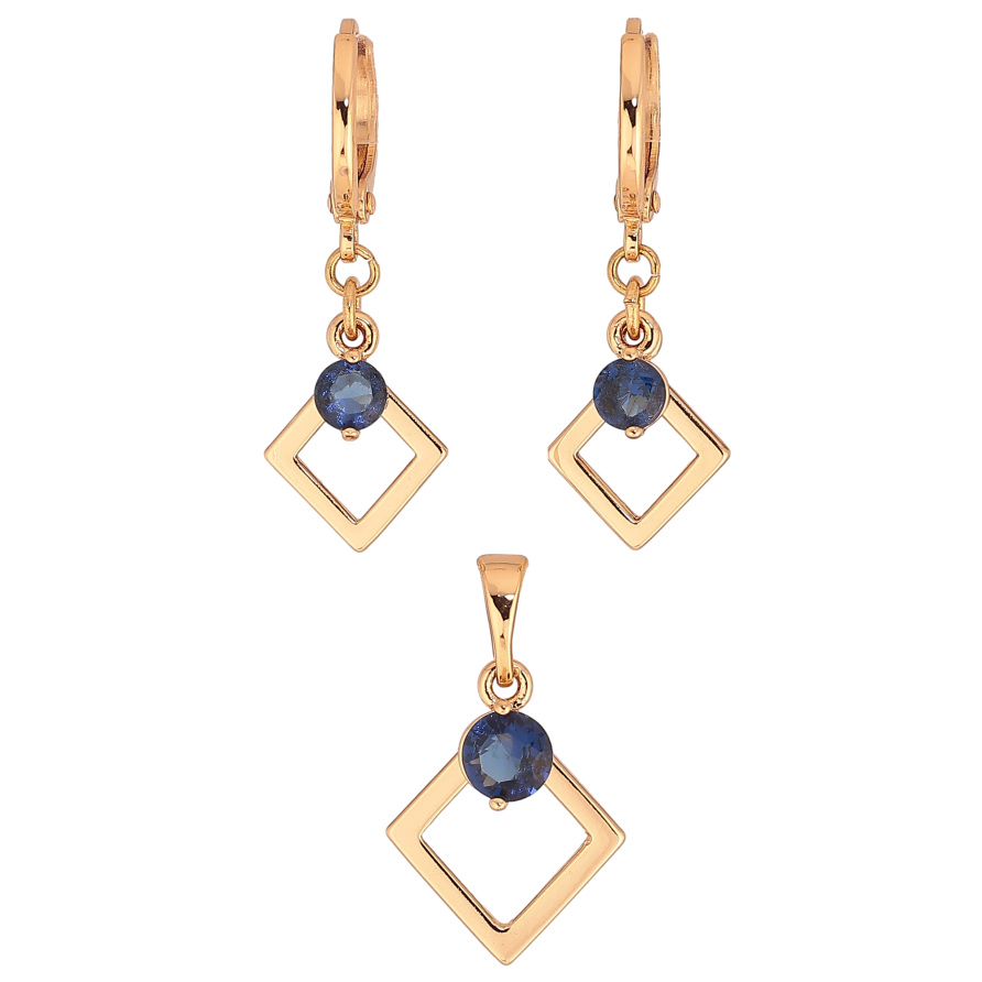 Набор Xuping цвет Позолота 18K серьги кулон "Ромбовые подвески с синими кристаллами" фото №1 Набор Xuping цвет Позолота 18K серьги кулон "Ромбовые подвески с синими кристаллами" фото №1
