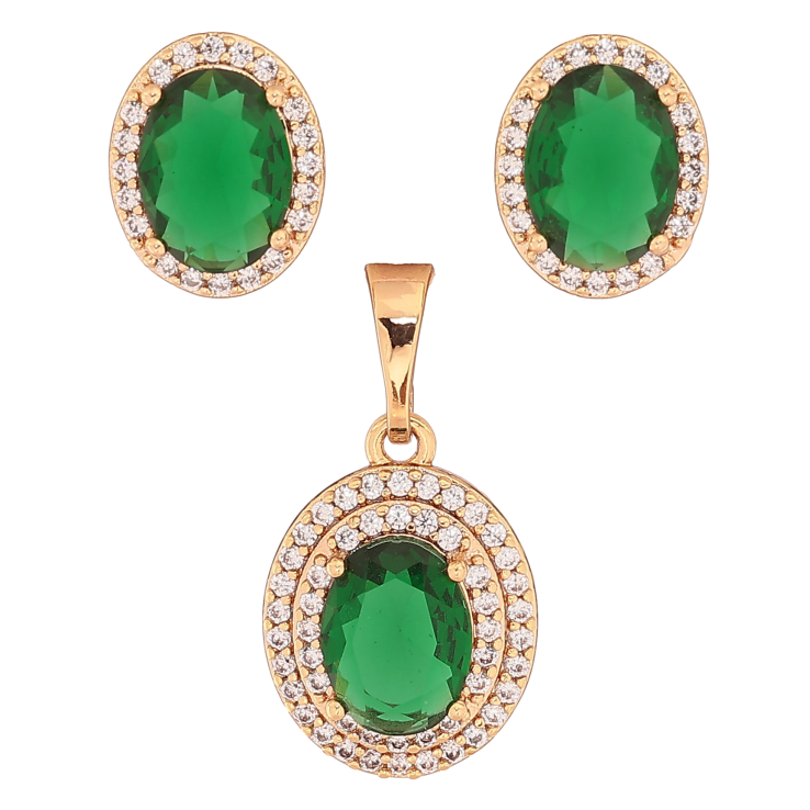 Набір Xuping колір Позолота 18K сережки кулон "Зелені кристали в обрамленні" фото №4 Набір Xuping колір Позолота 18K сережки кулон "Зелені кристали в обрамленні" фото №4