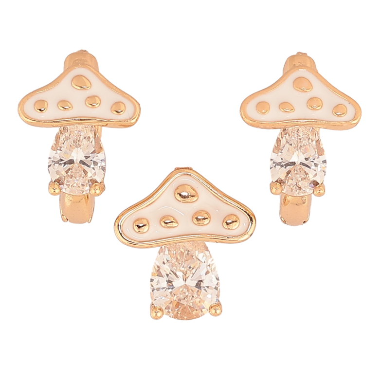 Набір Xuping колір Позолота 18K сережки кулон "Мухомори з кристалами та білою емаллю" фото №1