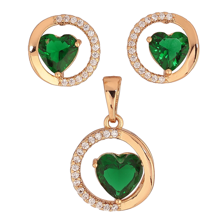 Набор Xuping цвет Позолота 18K серьги кулон "Колечки с зелеными кристальными сердечками" фото №25 Набор Xuping цвет Позолота 18K серьги кулон "Колечки с зелеными кристальными сердечками" фото №25