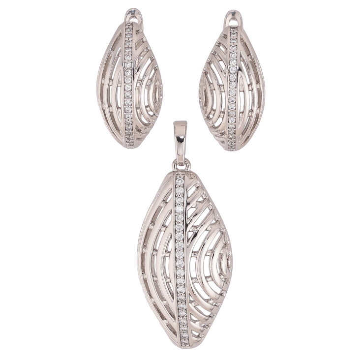 Набір Xuping колір Родій Сережки Кулон "Різний візерунок з кристалами" фото №2 Набір Xuping колір Родій Сережки Кулон "Різний візерунок з кристалами" фото №2