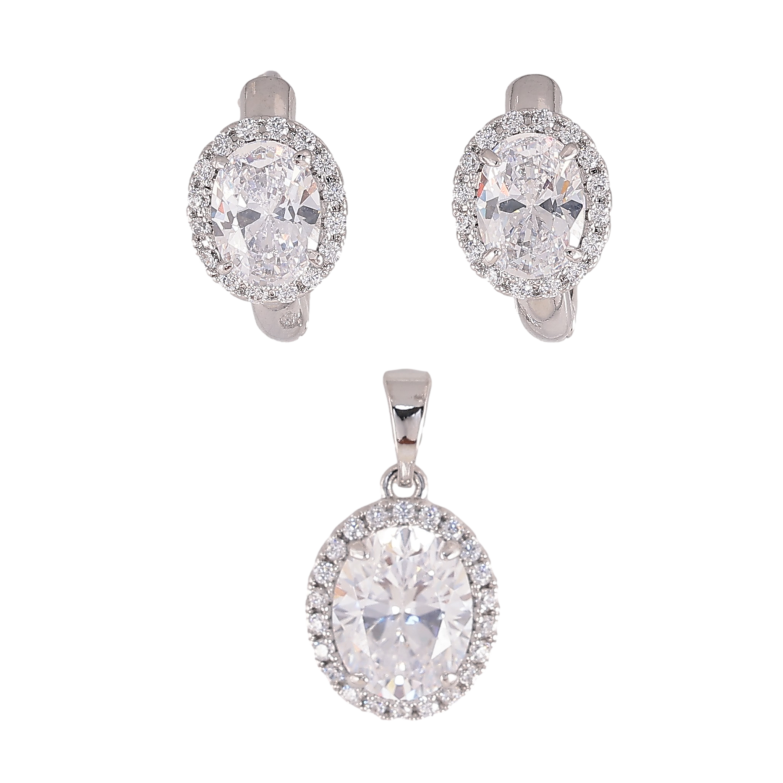 Набір Xuping колір Родій Сережки Кулон "Кришталевий блиск" фото №1 Набір Xuping колір Родій Сережки Кулон "Кришталевий блиск" фото №1