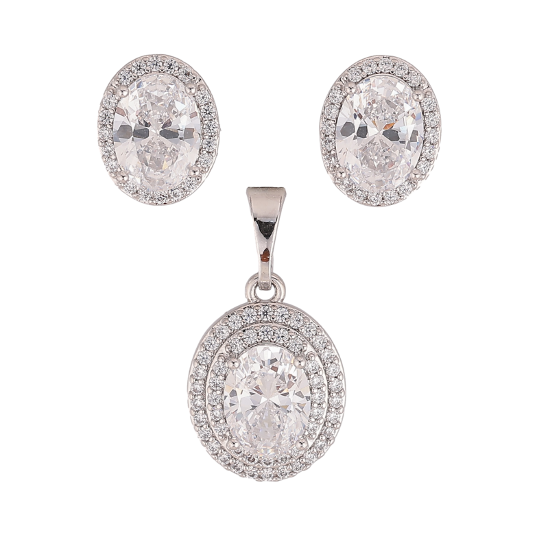 Набір Xuping колір Родій Сережки Кулон "Інкрустація кристалами" фото №1 Набір Xuping колір Родій Сережки Кулон "Інкрустація кристалами" фото №1