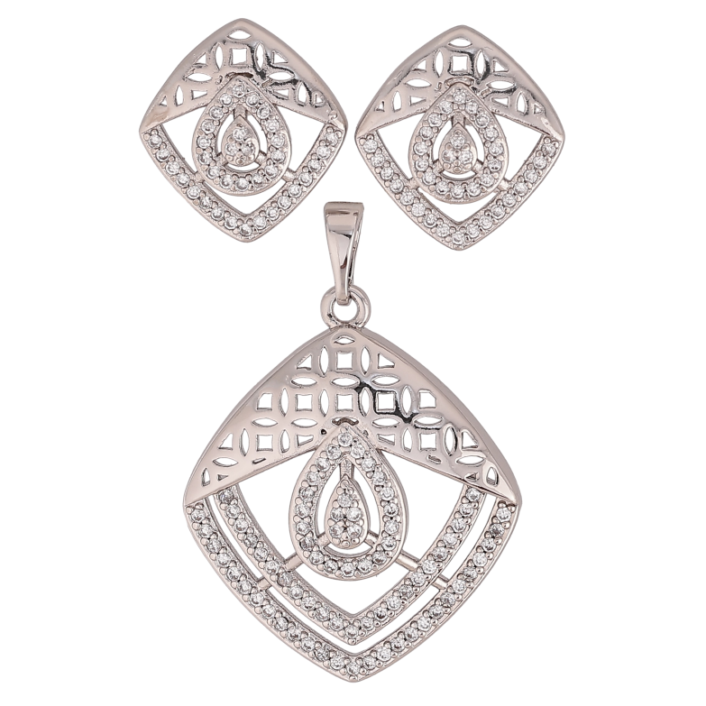 Набор Xuping цвет Родий Серьги Кулон "Ромбовый узор с кристаллами" фото №3