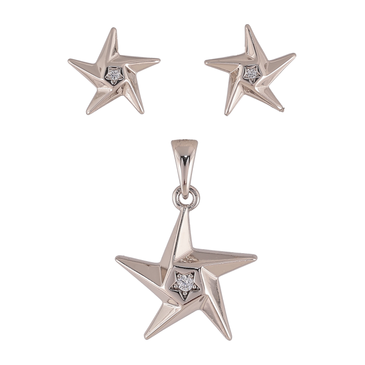 Набір Xuping колір Родій Сережки Кулон "Зірки з кристалами" фото №7 Набір Xuping колір Родій Сережки Кулон "Зірки з кристалами" фото №7