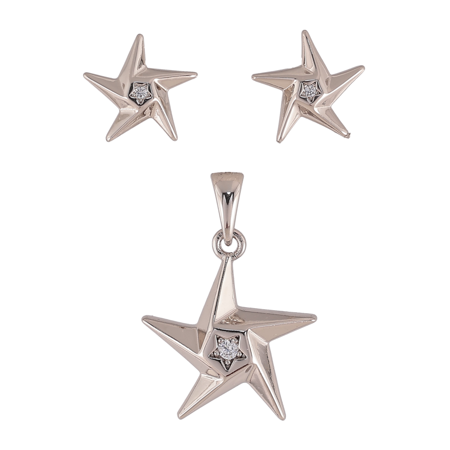 Набір Xuping колір Родій Сережки Кулон "Зірки з кристалами" фото №1