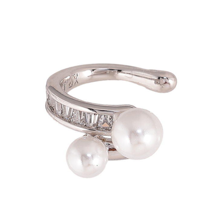 Сережки Xuping колір Родій моно-каффа "Візерунок з кристалами і перлинами" фото №6