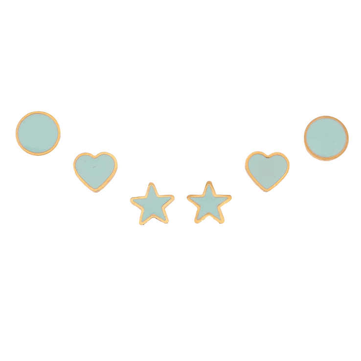 Сережки Набір (3 пари) Xuping TTM Stainless Steel колір 14К пусети "Коло, серце і зірочки з блакитною емаллю" ø 8мм фото №24