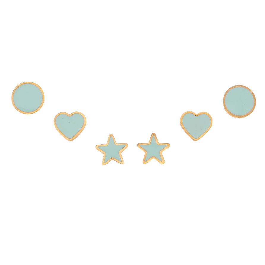 Серьги Набор (3 пары) Xuping TTM Stainless Steel цвет 14К пусеты "Круг, сердечко и звездочки с голубой эмалью" ø 8мм фото №1