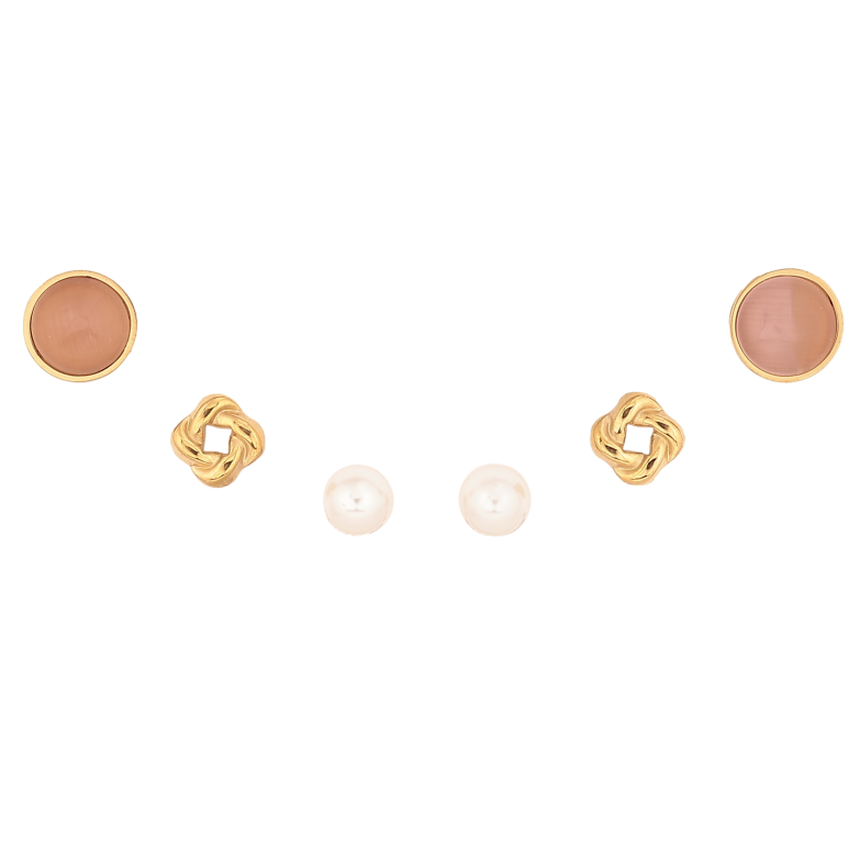 Серьги Набор (3 пары) Xuping TTM Stainless Steel цвет 14К пусеты "Кристаллы, цветочки и жемчужины" ø 5мм, 8мм фото №1