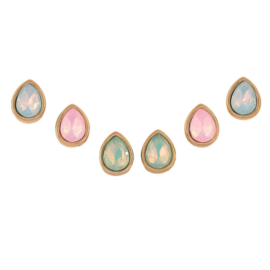 Серьги Набор (3 пары) Xuping TTM Stainless Steel цвет 14К пусеты "Цветные кристальные капельки" фото №1