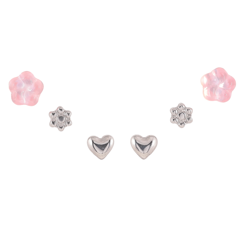 Сережки Набір (3 пари) Xuping TTM Stainless Steel колір Родій пусети "Квіточки з сердечками" фото №1 Сережки Набір (3 пари) Xuping TTM Stainless Steel колір Родій пусети "Квіточки з сердечками" фото №1