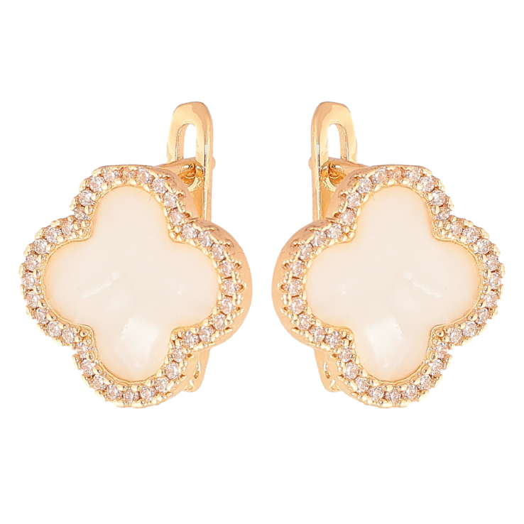 Сережки Нержавіюча сталь англійський замок "Конюшина з перламутровими вставками та кристалами" фото №6 Сережки Нержавіюча сталь англійський замок "Конюшина з перламутровими вставками та кристалами" фото №6