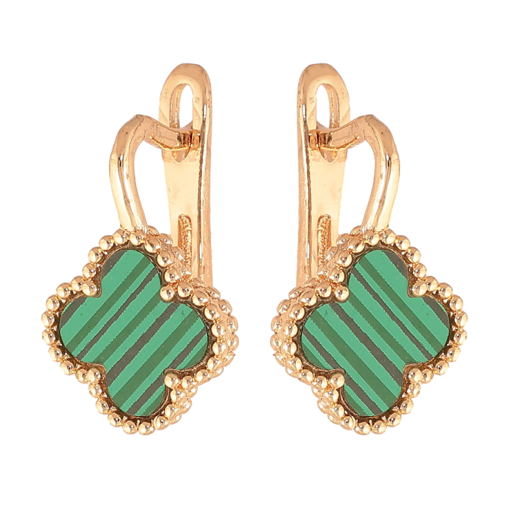 Сережки Нержавіюча сталь англійський замок "Конюшина із зеленими вставками" фото №15