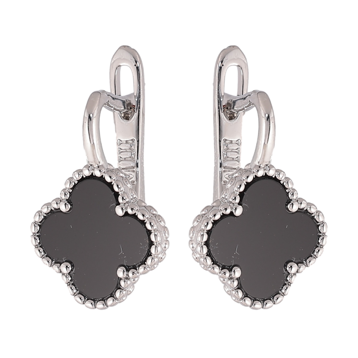 Серьги Нержавеющая сталь английский замок "Клевер с черными вставками" фото №24 Серьги Нержавеющая сталь английский замок "Клевер с черными вставками" фото №24