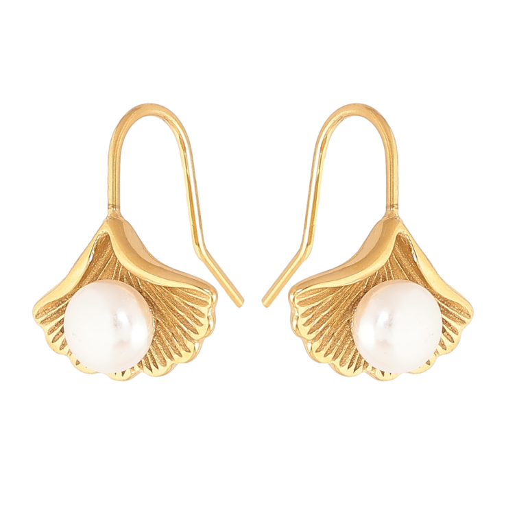 Сережки Нержавіюча сталь французький замок ""Листочки з перлинами" фото №2