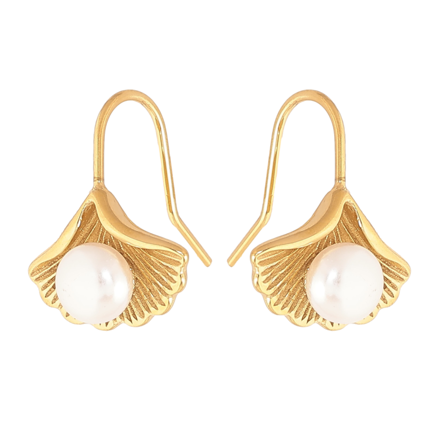 Сережки Нержавіюча сталь французький замок ""Листочки з перлинами" фото №1 Сережки Нержавіюча сталь французький замок ""Листочки з перлинами" фото №1