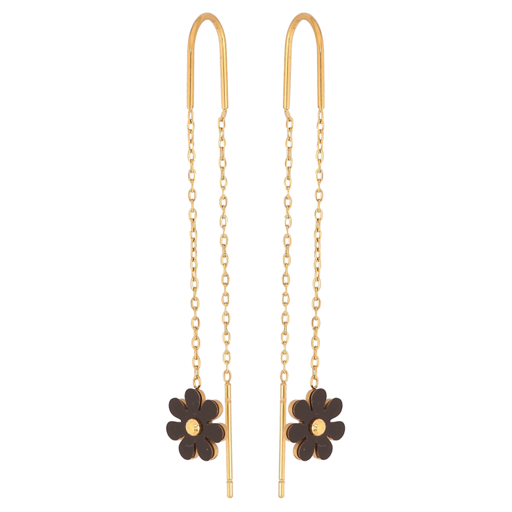 Серьги Нержавеющая сталь протяжки "Черные цветочки" фото №22