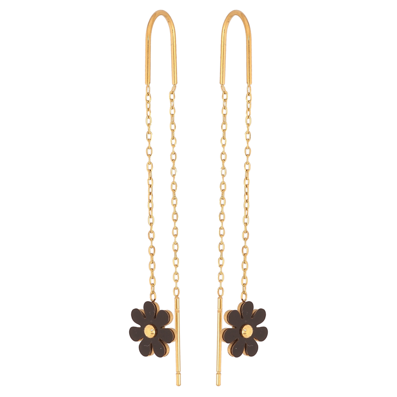 Серьги Нержавеющая сталь протяжки "Черные цветочки" фото №10 Серьги Нержавеющая сталь протяжки "Черные цветочки" фото №10