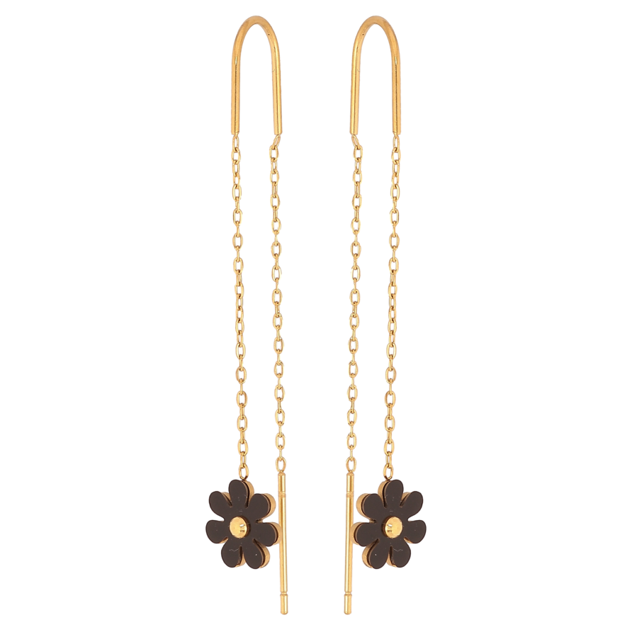 Серьги Нержавеющая сталь протяжки "Черные цветочки" фото №1 Серьги Нержавеющая сталь протяжки "Черные цветочки" фото №1