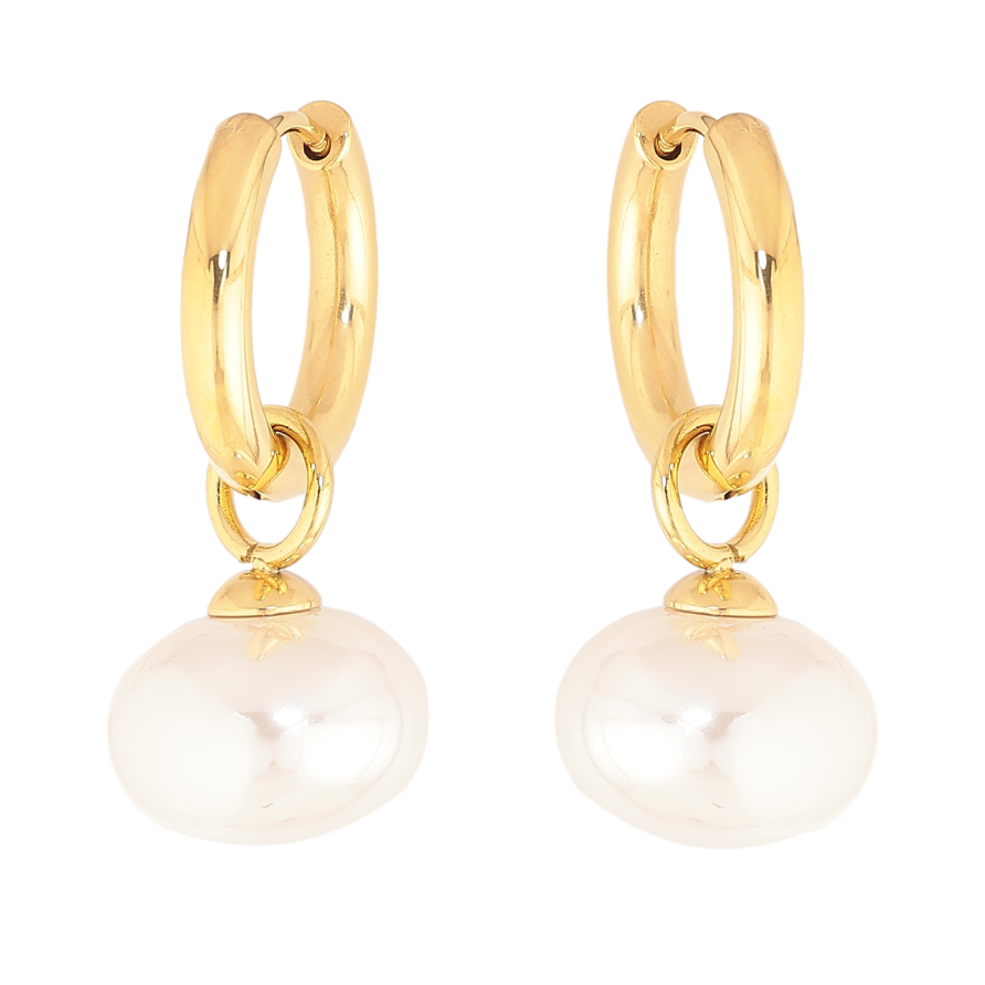 Сережки Нержавіюча сталь підвіски на колечках "Перлини" 2 в 1, ø 14мм фото №1