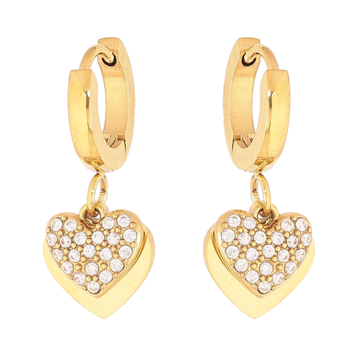 Сережки Нержавіюча сталь підвіски на колечках "Сердечки з кристалами" фото №4