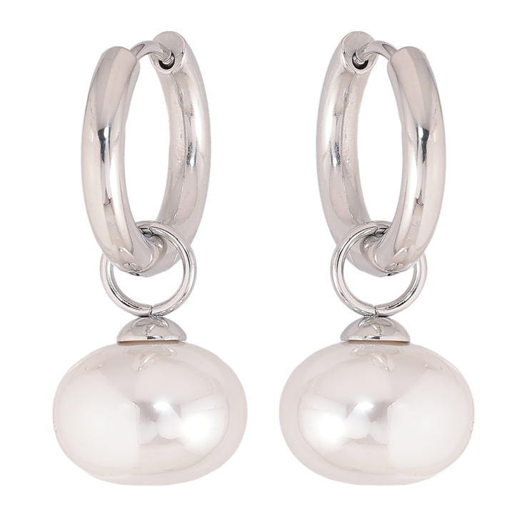 Сережки Нержавіюча сталь підвіски на колечках "Перлини" 2 в 1, ø 14мм фото №4