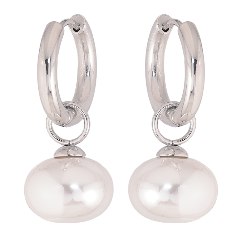 Сережки Нержавіюча сталь підвіски на колечках "Перлини" 2 в 1, ø 14мм фото №1 Сережки Нержавіюча сталь підвіски на колечках "Перлини" 2 в 1, ø 14мм фото №1