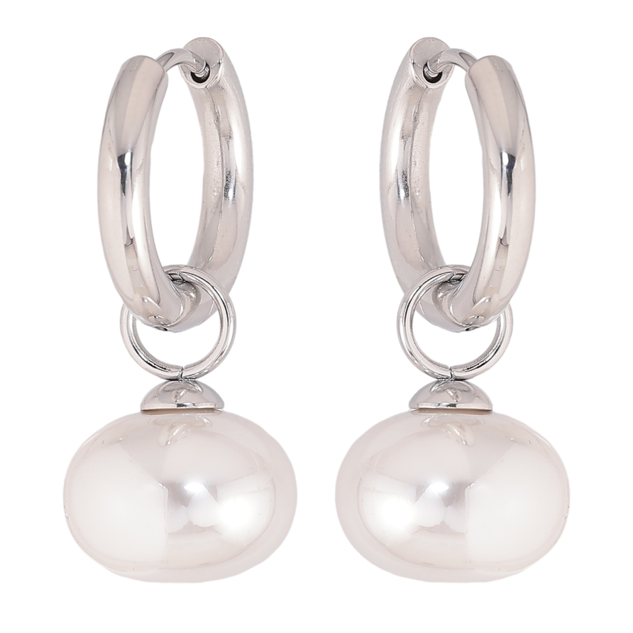 Сережки Нержавіюча сталь підвіски на колечках "Перлини" 2 в 1, ø 14мм фото №1