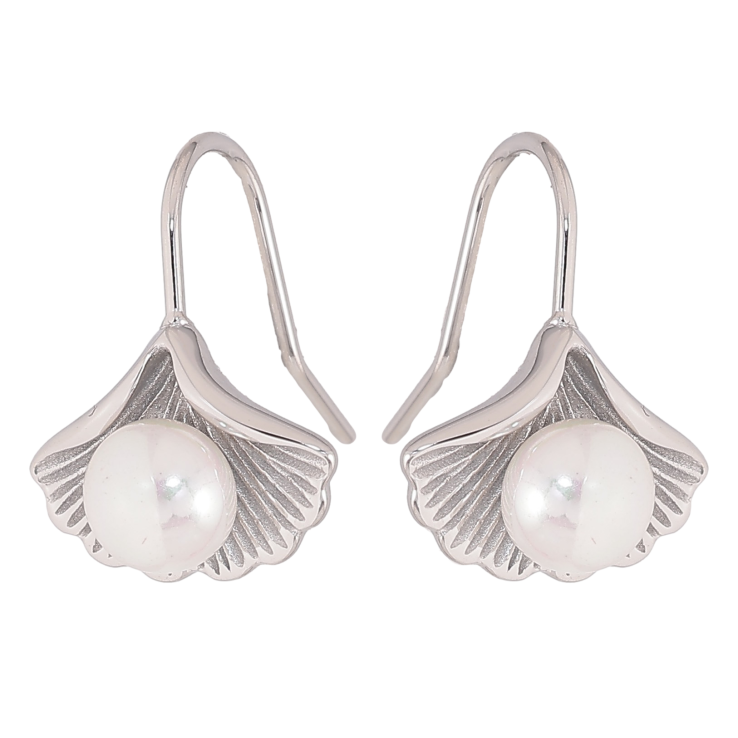 Сережки Нержавіюча сталь французький замок "Листочки з перлинами" фото №2