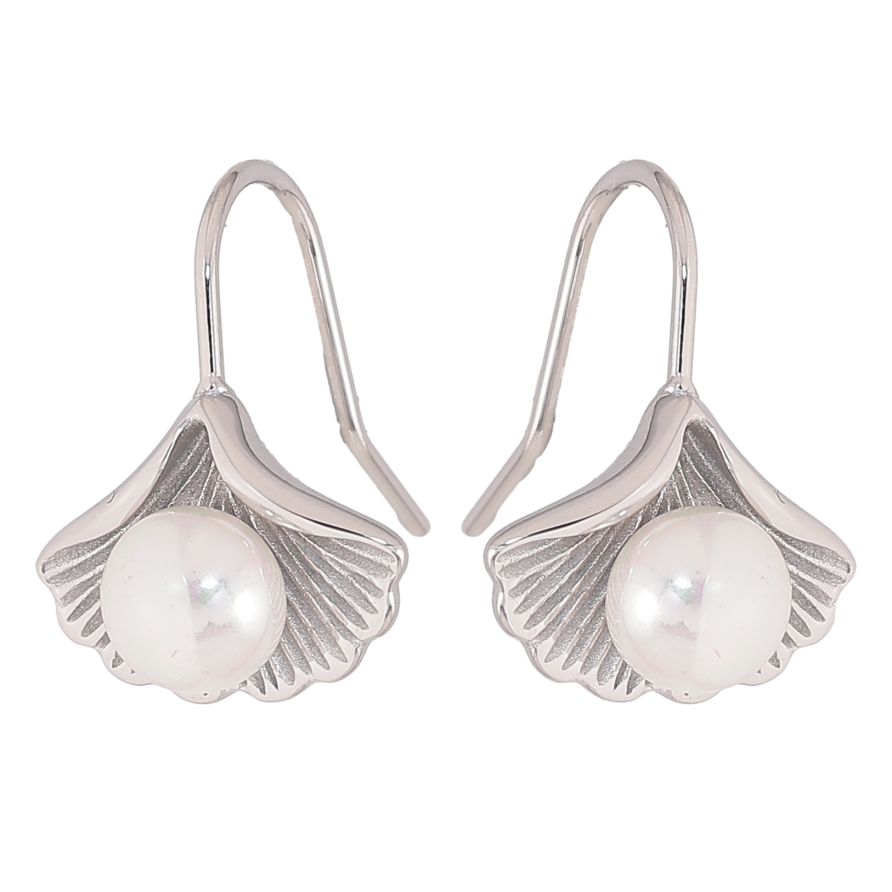 Сережки Нержавіюча сталь французький замок "Листочки з перлинами" фото №1