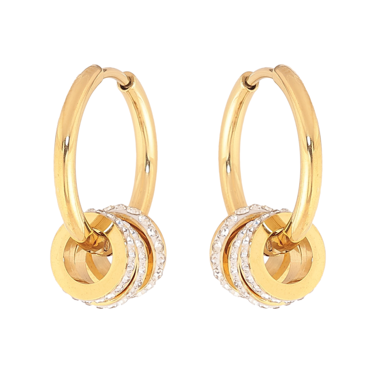 Сережки Нержавіюча сталь підвіски на колечках "Кільця з кристалами" 2 в 1 фото №6