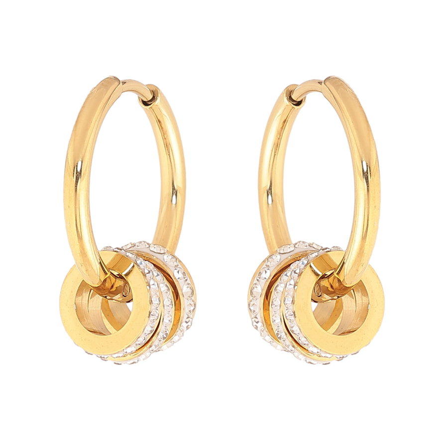 Сережки Нержавіюча сталь підвіски на колечках "Кільця з кристалами" 2 в 1 фото №1