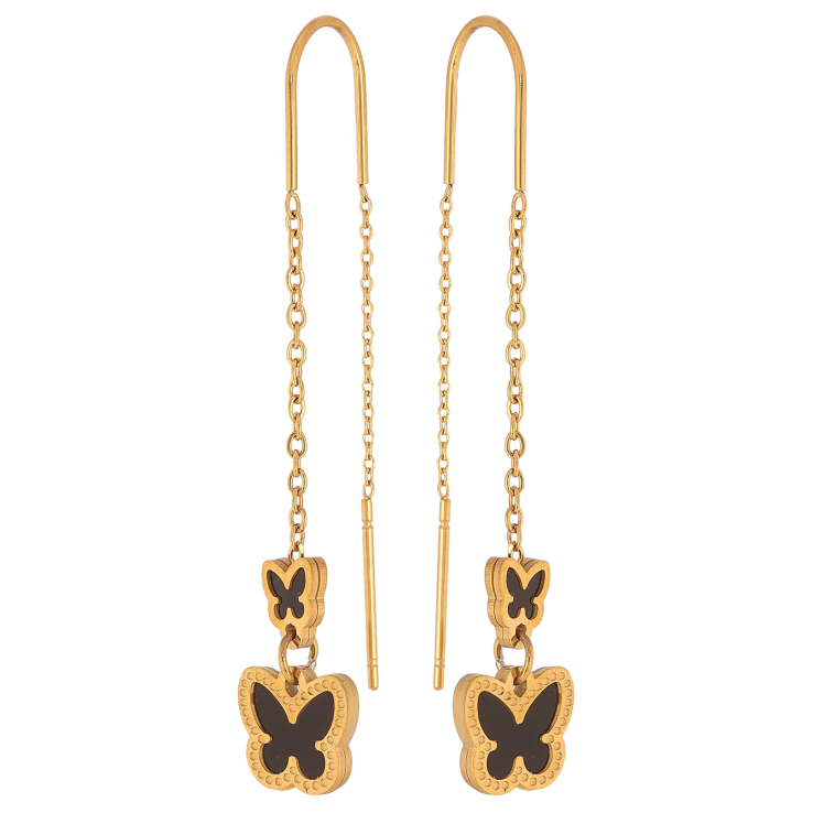 Серьги Нержавеющая сталь протяжки "Бабочки с черными вставками" фото №18