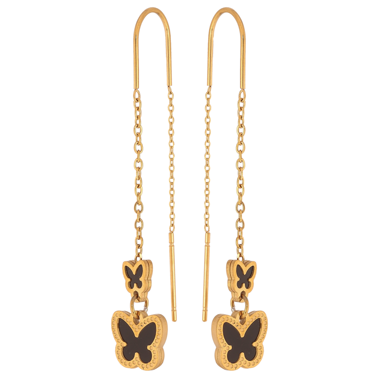 Серьги Нержавеющая сталь протяжки "Бабочки с черными вставками" фото №1 Серьги Нержавеющая сталь протяжки "Бабочки с черными вставками" фото №1