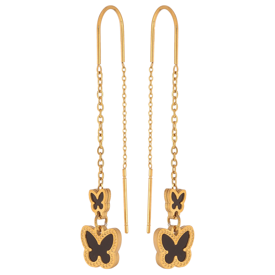 Серьги Нержавеющая сталь протяжки "Бабочки с черными вставками" фото №1 Серьги Нержавеющая сталь протяжки "Бабочки с черными вставками" фото №1
