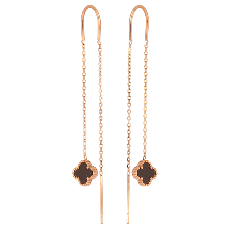 Серьги Нержавеющая сталь протяжки "Клевер с черной вставкой на цепочке" фото №23