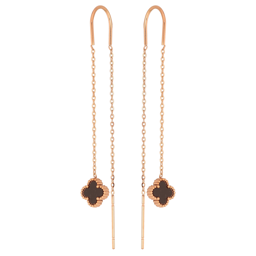 Серьги Нержавеющая сталь протяжки "Клевер с черной вставкой на цепочке" фото №1 Серьги Нержавеющая сталь протяжки "Клевер с черной вставкой на цепочке" фото №1