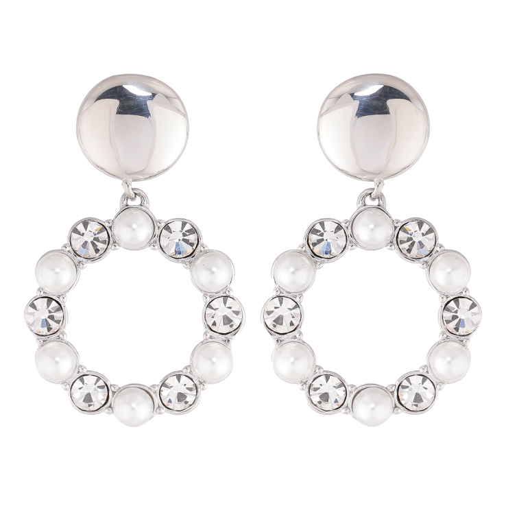 Сережки Нержавіюча сталь пусети "Круглі підвіски з перлинами та кристалами" фото №20