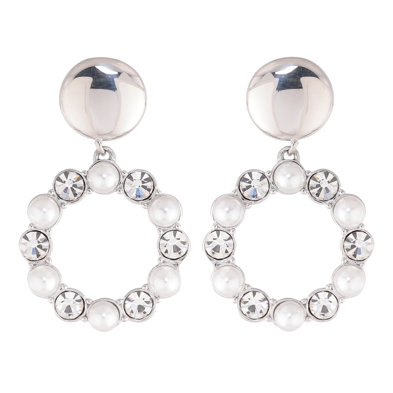 Сережки Нержавіюча сталь пусети "Круглі підвіски з перлинами та кристалами" фото №5